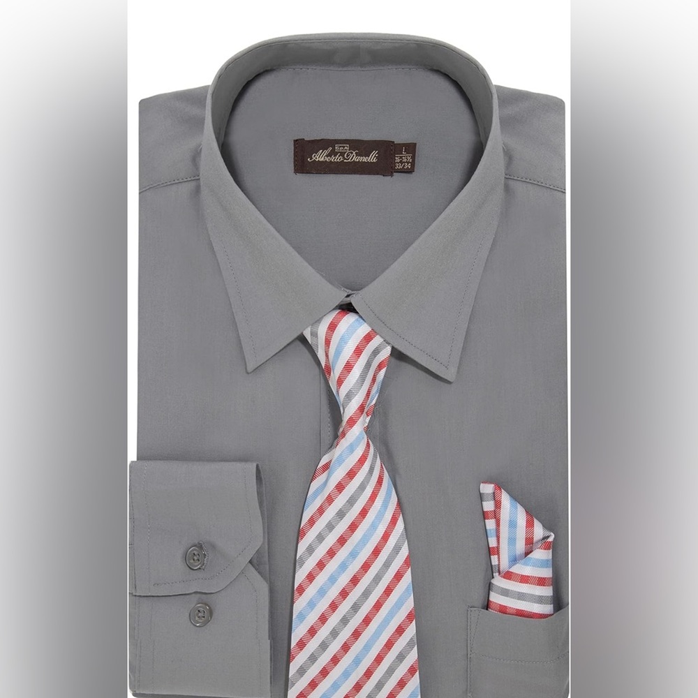 Alberto Danelli Mens Dress Shirt and Tie Set, Long Sleeve Button Down Size 4x